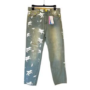 Lala Bobo Women's High Waist Jeans Blue Relaxed Fit Unicorn Stamped Size EU 25